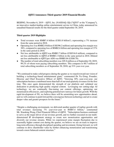 Vorschaubild iQIYI Quartalsbericht 2019-q3