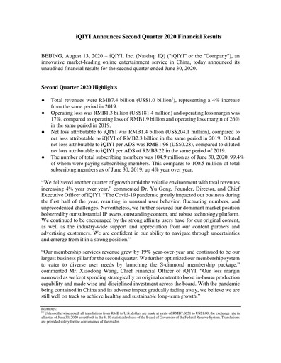 Vorschaubild iQIYI Quartalsbericht 2020-q2