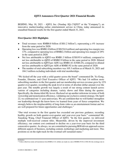 Vorschaubild iQIYI Quartalsbericht 2021-q1
