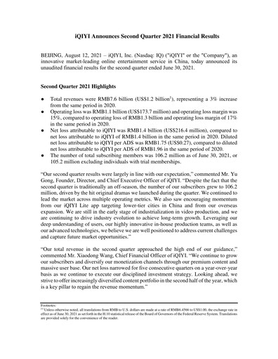 Vorschaubild iQIYI Quartalsbericht 2021-q2