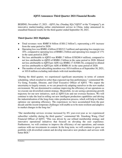 Vorschaubild iQIYI Quartalsbericht 2021-q3