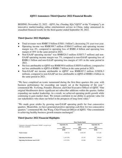 Vorschaubild iQIYI Quartalsbericht 2022-q3
