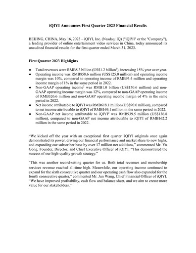 Vorschaubild iQIYI Quartalsbericht 2023-q1