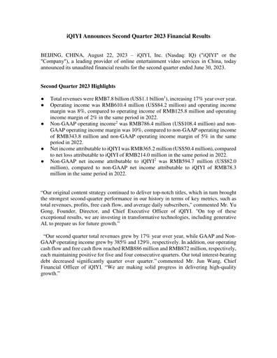 Vorschaubild iQIYI Quartalsbericht 2023-q2