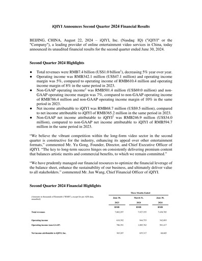 Vorschaubild iQIYI Quartalsbericht 2024-q2