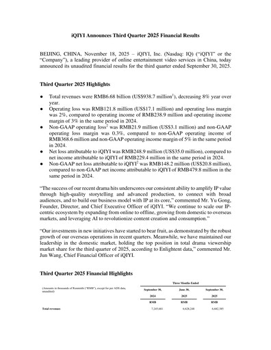 Vorschaubild iQIYI Quartalsbericht 2025-q3