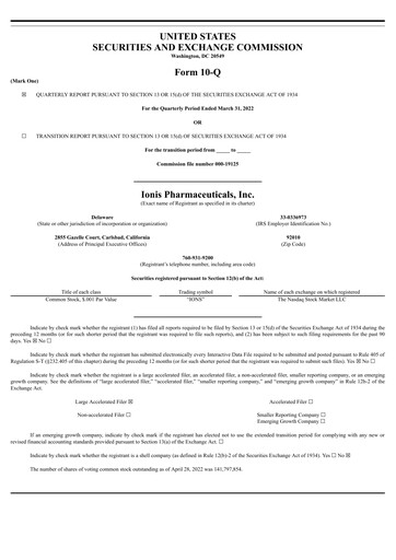 Thumbnail Ionis Pharmaceuticals
 Quarterly Report 2022-q1