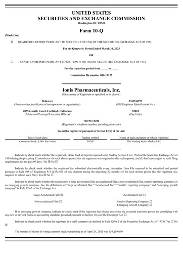 Thumbnail Ionis Pharmaceuticals
 Quarterly Report 2025-q1