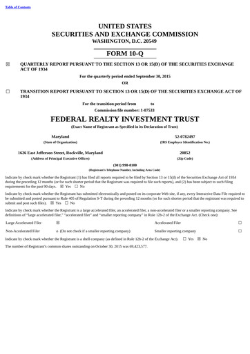 Thumbnail Federal Realty Investment Trust
 Quarterly Report 2015-q3