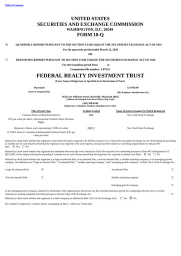 Thumbnail Federal Realty Investment Trust
 Quarterly Report 2020-q1