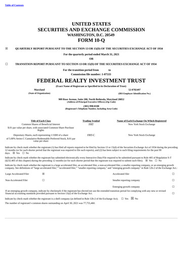 Thumbnail Federal Realty Investment Trust
 Quarterly Report 2021-q1