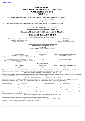 Thumbnail Federal Realty Investment Trust
 Quarterly Report 2022-q3