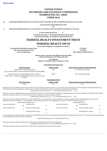 Thumbnail Federal Realty Investment Trust
 Quarterly Report 2023-q2
