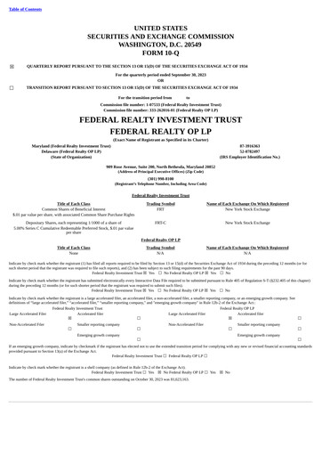 Thumbnail Federal Realty Investment Trust
 Quarterly Report 2023-q3