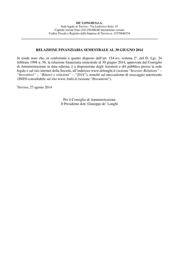 Thumbnail De' Longhi Half-year Report 2014-h1