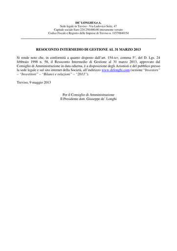 Thumbnail De' Longhi Quarterly Report 2013-q1