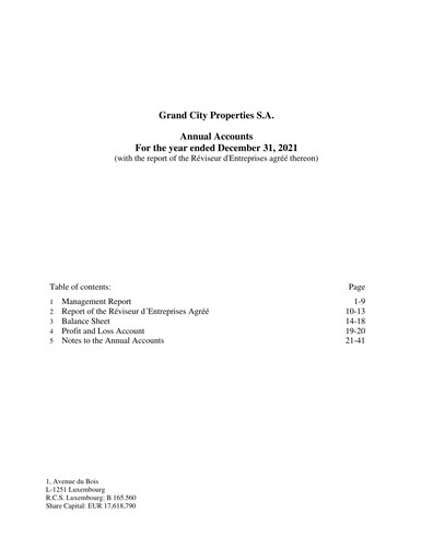 Miniature Grand City Properties Bilan financier 2021
