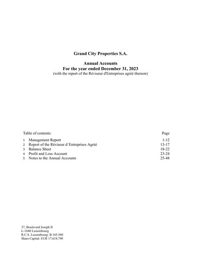 Miniature Grand City Properties Bilan financier 2023