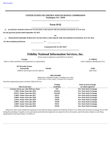 Thumbnail Fidelity National Information Services Quarterly Report 2023-q3