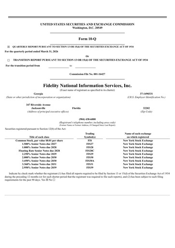 Thumbnail Fidelity National Information Services Quarterly Report 2026-q1