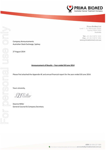 Thumbnail Immutep Financial Report 2014