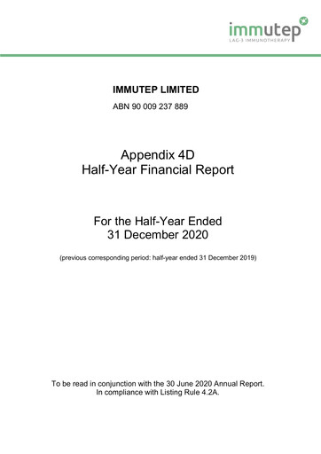 Thumbnail Immutep Financial Report 2021-h1