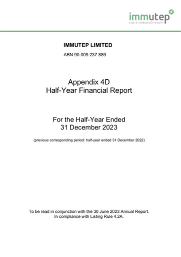 Thumbnail Immutep Financial Report 2024-h1