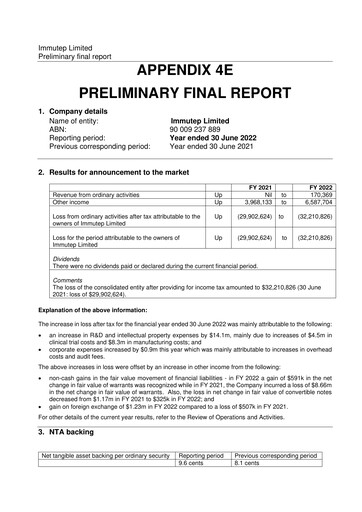 Thumbnail Immutep Financial Statement 2022