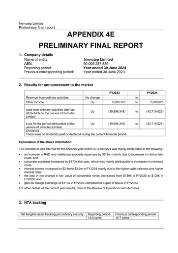 Thumbnail Immutep Financial Statement 2024