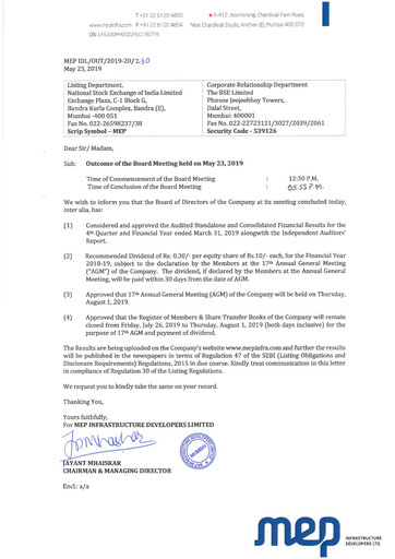 Miniature MEP Infrastructure
 Rapport financier 2019