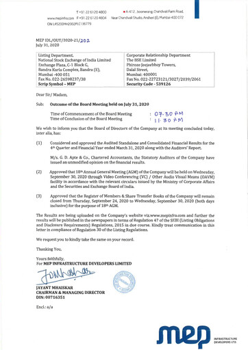 Miniature MEP Infrastructure
 Rapport financier 2020