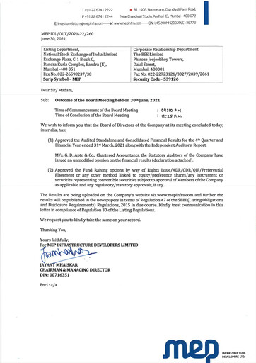 Miniature MEP Infrastructure
 Rapport financier 2021