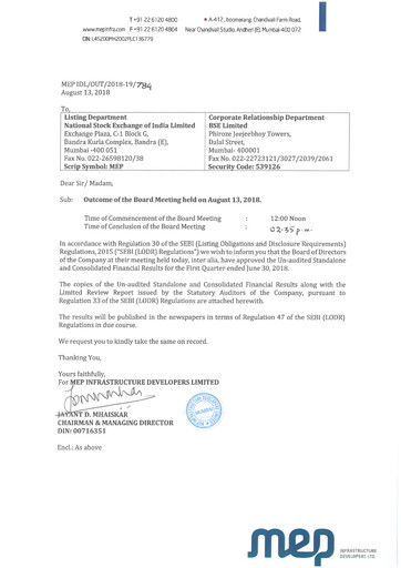 Miniature MEP Infrastructure
 Rapport trimestriel 2018-q1