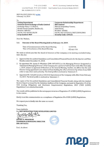 Miniature MEP Infrastructure
 Rapport trimestriel 2018-q3