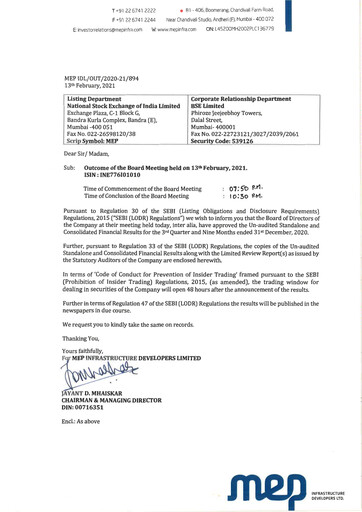 Miniature MEP Infrastructure
 Rapport trimestriel 2020-q3