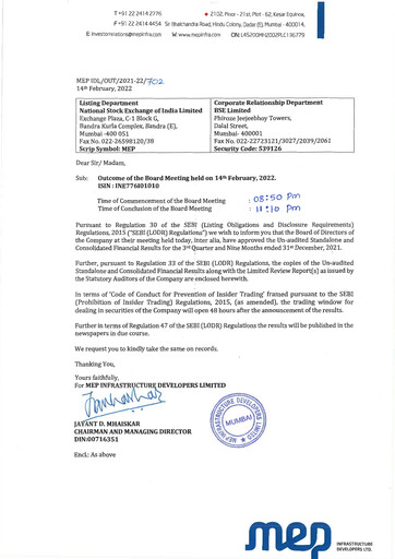 Miniature MEP Infrastructure
 Rapport trimestriel 2021-q3