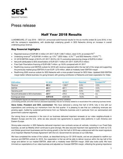 Thumbnail SES S.A. Half-year Report 2018-h1