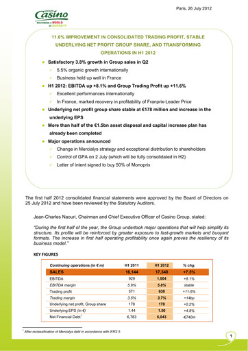 Thumbnail Casino Guichard-Perrachon Half-year Report 2012-h1