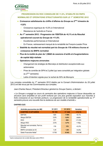 Thumbnail Casino Guichard-Perrachon Half-year Report 2012-h1
