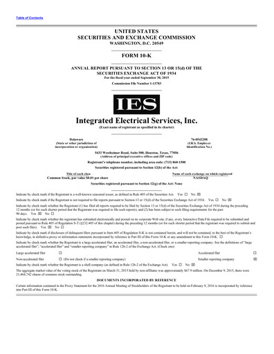 Thumbnail IES Holdings Annual Report 2015