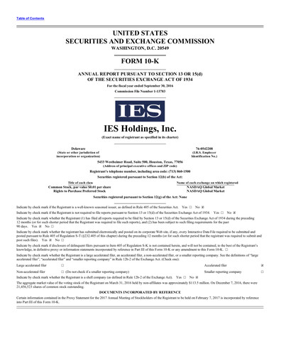 Thumbnail IES Holdings Annual Report 2016