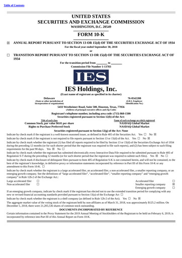 Thumbnail IES Holdings Annual Report 2018