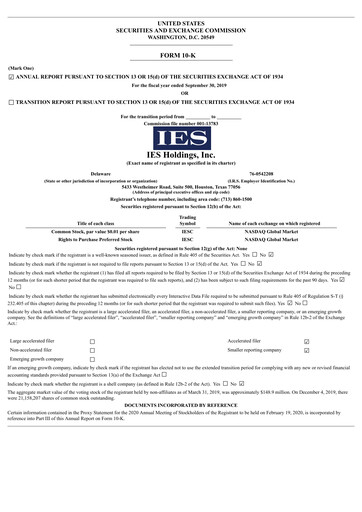 Thumbnail IES Holdings Annual Report 2019
