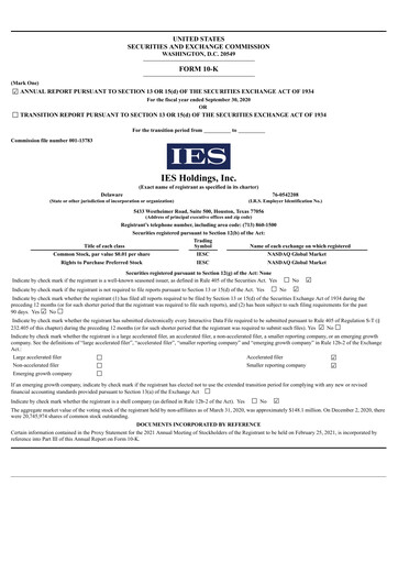 Thumbnail IES Holdings Annual Report 2020