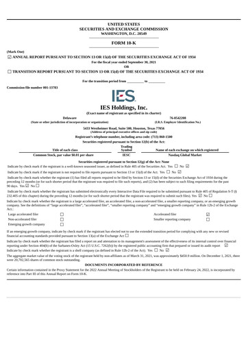 Thumbnail IES Holdings Annual Report 2021