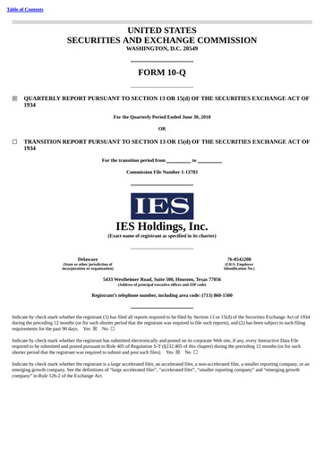 Vorschaubild IES Holdings Quartalsbericht 2018-q3
