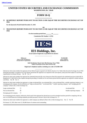 Vorschaubild IES Holdings Quartalsbericht 2019-q1