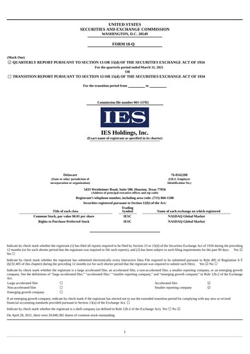 Vorschaubild IES Holdings Quartalsbericht 2021-q2