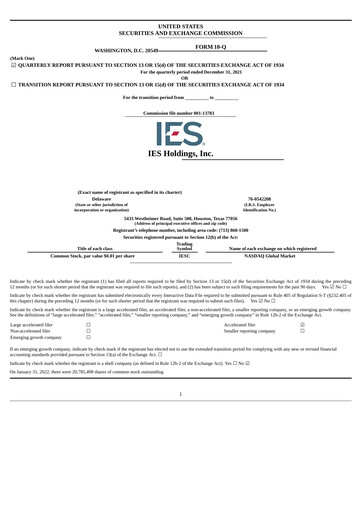 Vorschaubild IES Holdings Quartalsbericht 2022-q1
