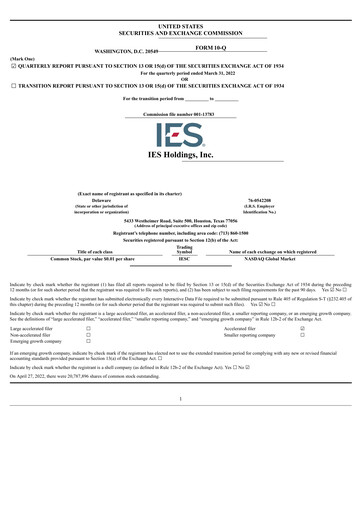Vorschaubild IES Holdings Quartalsbericht 2022-q2